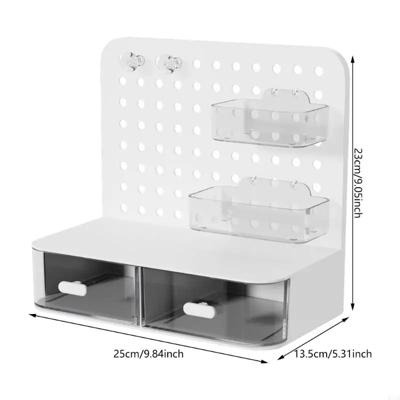 Pegboard Storage Rack with 2 Drawer Easy to Assemble Space Saving Storage Case
