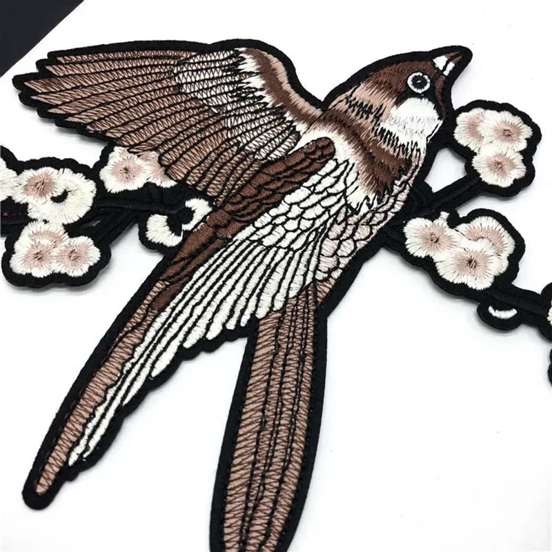 Magpie Plum Blossom Applique Patches Clothes Stickers,fabric Bird Flowers Branches Embroidery Iron on Patch for Clothing,Dress