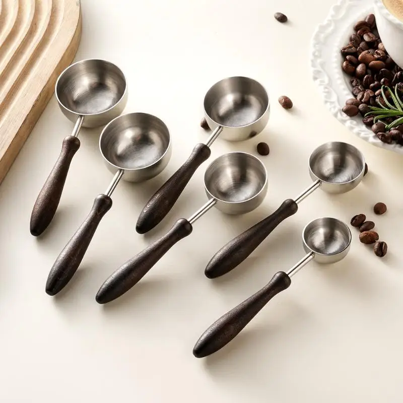 Stainless Steel Coffee Measuring Spoons With Wooden Handle For Coffee Brewing