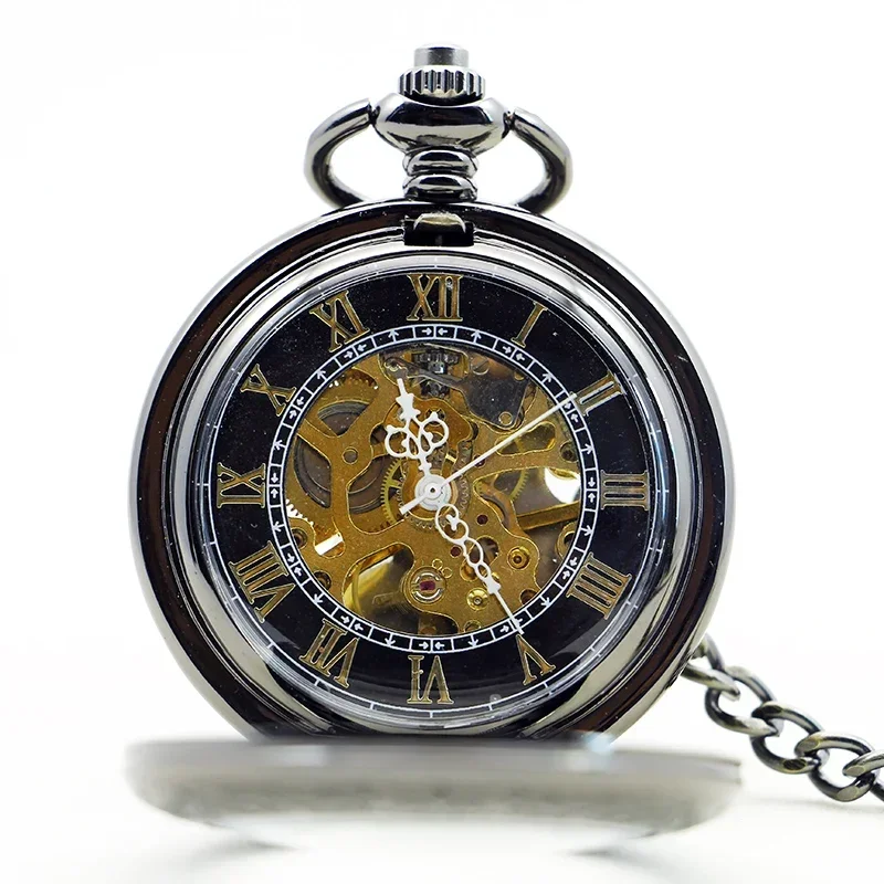 

PJX1155 Casual Fashion Glass Mirror Mechanical Pocket Watch For Men Retro Roman Numerals Hand-winding Mens Pocket Fob Watches