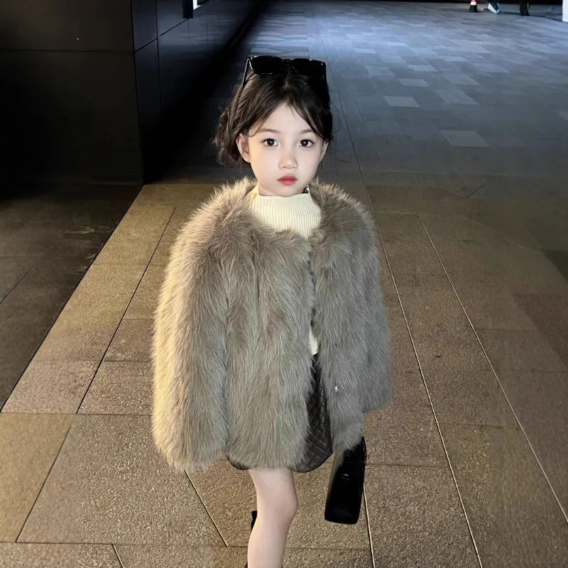 Chaqueta de invierno para niñas UNITIM, de piel sintética, ropa exterior de piel de zorro artificial para niñas, abrigo cálido y grueso para esquiar, para niñas de 1 a 10 años.