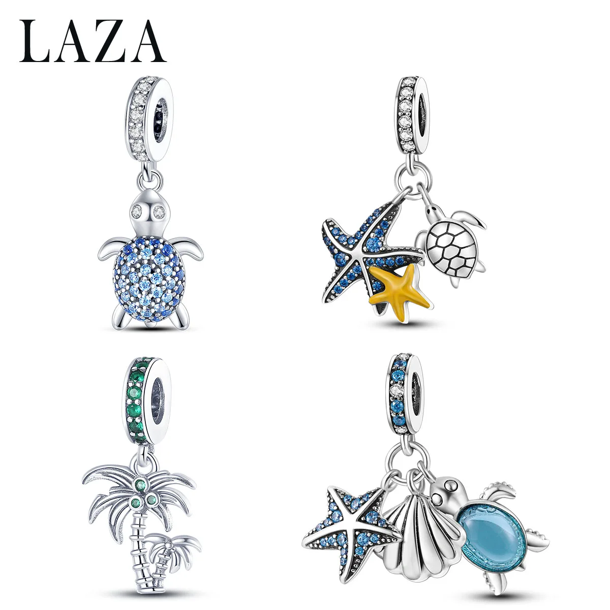 LAZA 1PC Silver Plated Dangle Charms Turtles Coco Fit Bracelet Making For Woman Jewelry