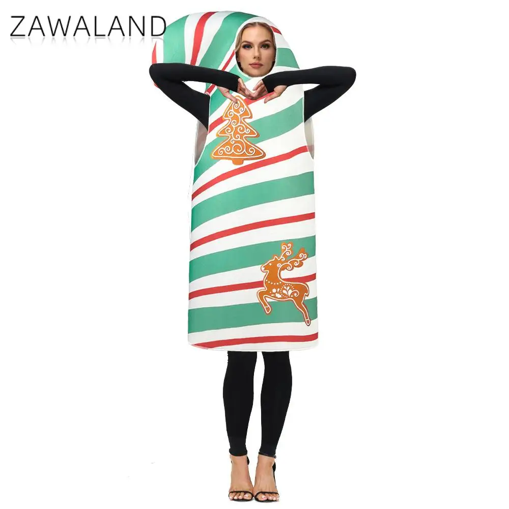 Zawaland Candy Cane Cospaly Costume Adult Kid Christmas Party Outfit Red Green Family Matching Suit Carnival Purim Disguise Wear