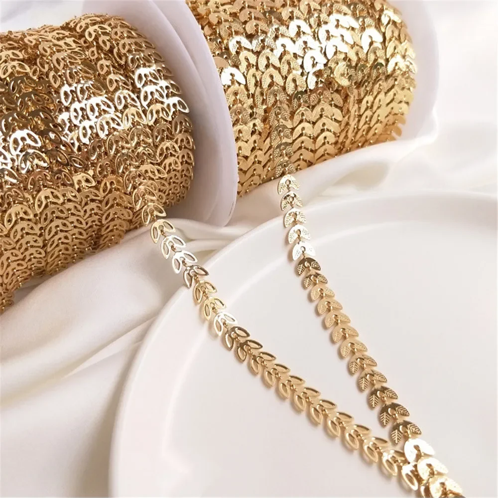 

14K Gold Plated Leaf loose chain hand chain aircraft hollow willow leaf ear accessories DIY handmade materials