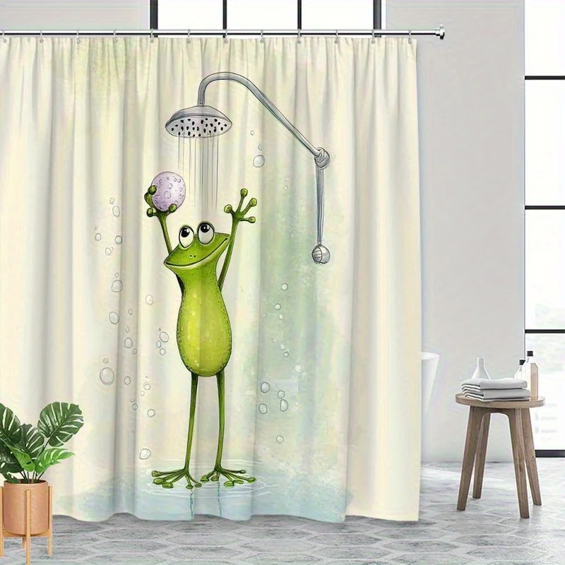 VIKAMA Cartoon-Badezimmer-Duschvorhang mit grünem Froschmuster, eleganter Duschvorhang, Dekoration, Duschvorhang, Heimdekoration