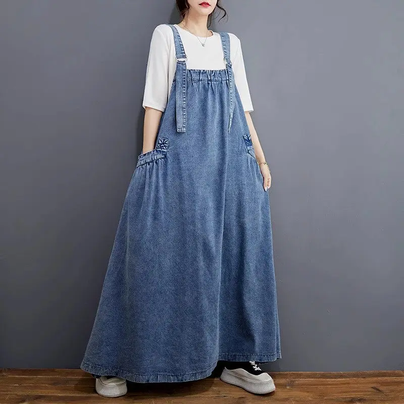 

Trendy Overall Jeans Dress 2023 Spring/Summer/Autumn Fashion Large Size Loose Fitting Women's Retro Denim Strap Dress Z1981