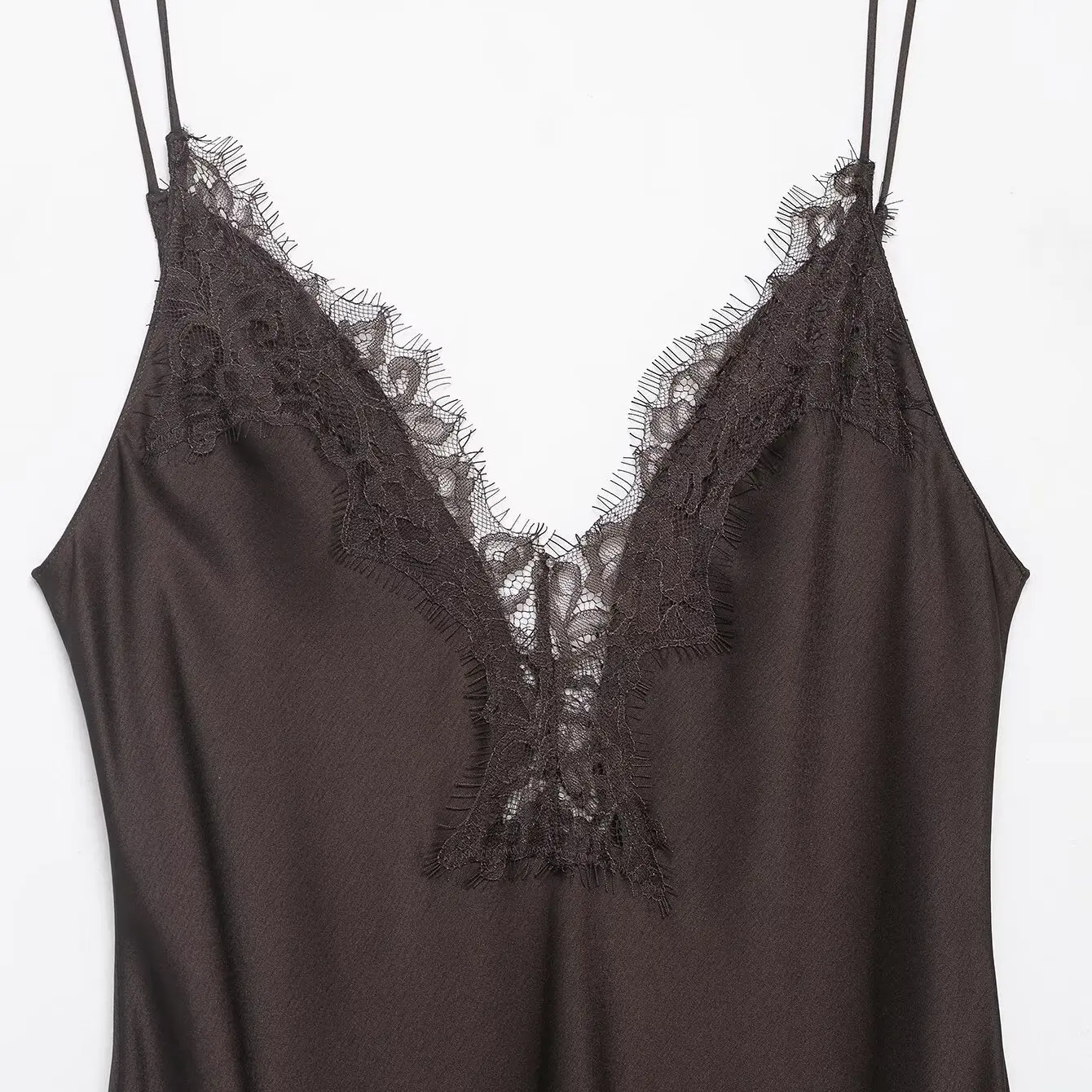 엘레 레이스 실크 새틴 느낌 드 디자인 가을 신상 여성 패션 하이웨이스트 브이넥 슬림핏 캐주얼 드레스