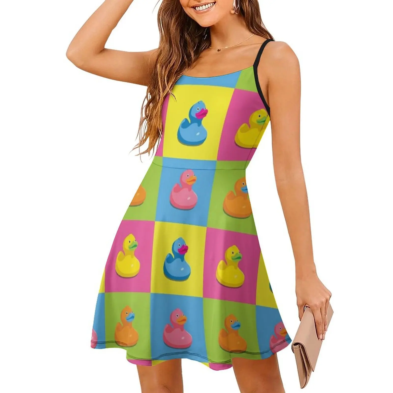 فستان من المطاط على الطراز الكوري لفن البوب للنساء، فستان كاجوال أنيق للحفلات أو الارتداء اليومي، بطة مطاطية من المطاط #3