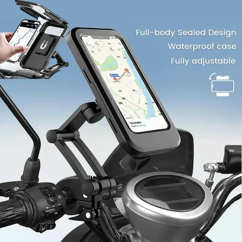 Image 4: Support de téléphone de vélo rétractable réglable 360 °   Écran tactile rotatif étanche Anti-choc pour guidon de moto et vélo