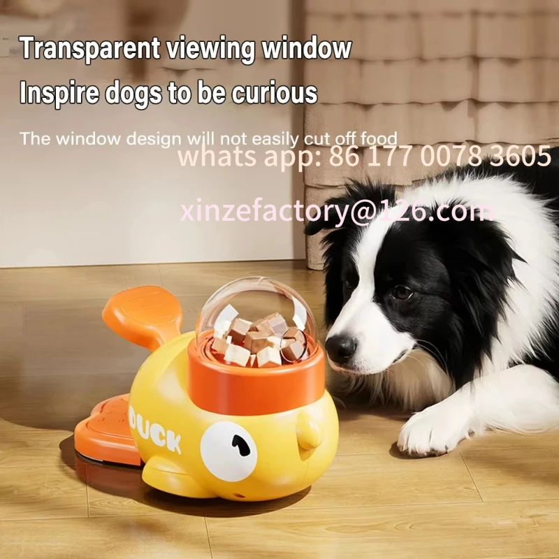 

Customizable Yellow Duck-Shaped Interactive Dog Treat Dispenser Durable Plastic Training Dog Toy