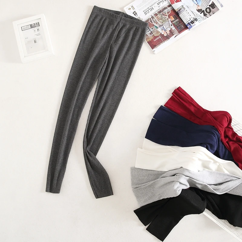 Spring Autumn Cotton Women's Slim Fit Pants High Waist Thin Nine Points Elasticity Pure Cotton Bottoming Trousers Black plus ...