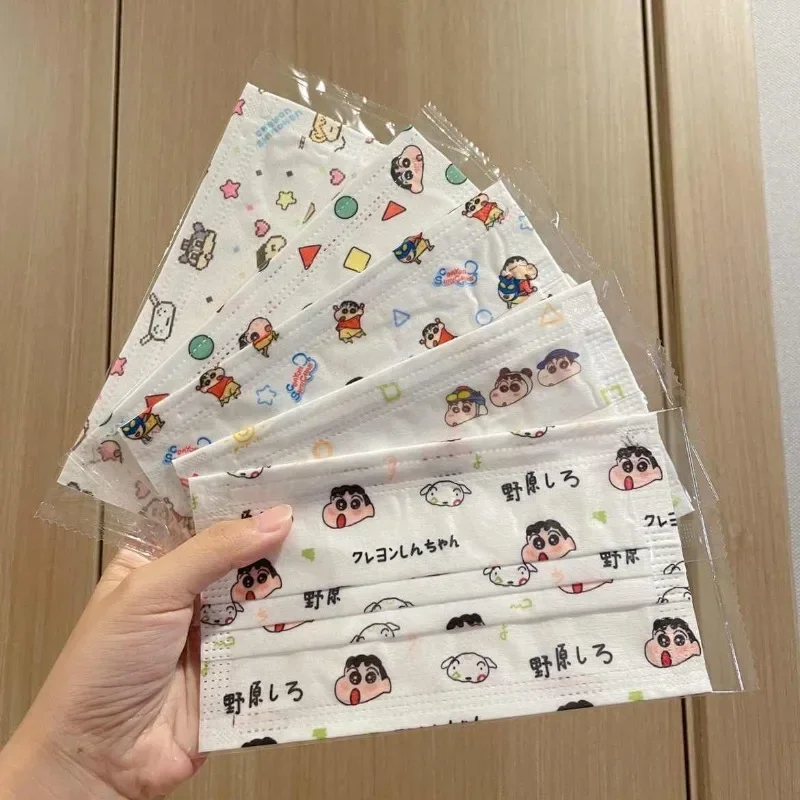 Cute Cartoon Crayon Shin-chan Printed Mask New Nohara Shiro Womens Three-layer Disposable Protective Mask Individually Packaged