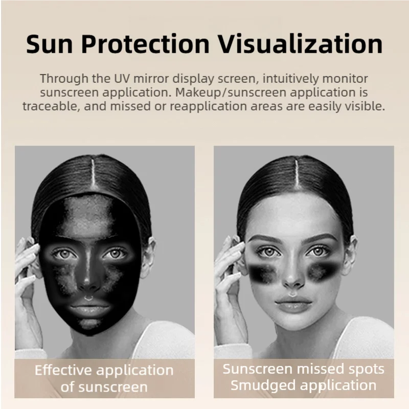 مرآة اختبار واقية من الشمس الذكية للأشعة فوق البنفسجية من TINSOL مع كاميرا عالية الدقة وضوء إضافي 2x مرآة سفر مكبرة لاختبار الواقي من الشمس