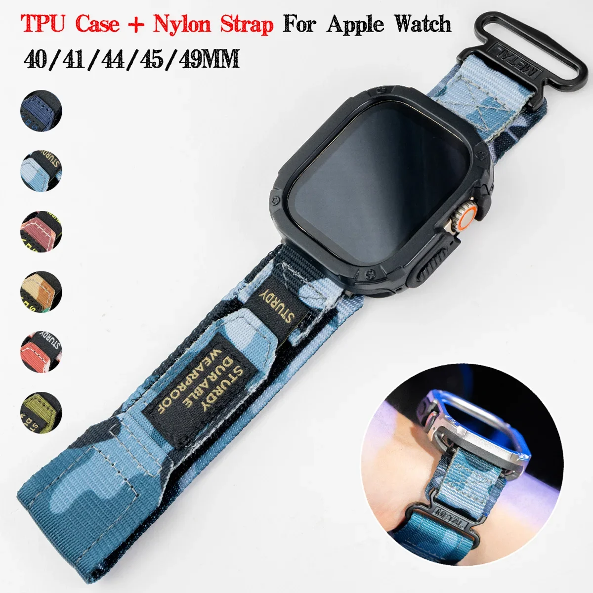 

Ремешок мужской для Apple Watch Band 49 мм 45 44 41 мм 40 мм, нейлоновый тактический Браслет-петля для альпийских Trail IWatch Series Ultra 2 9 8 7 5 6 Se