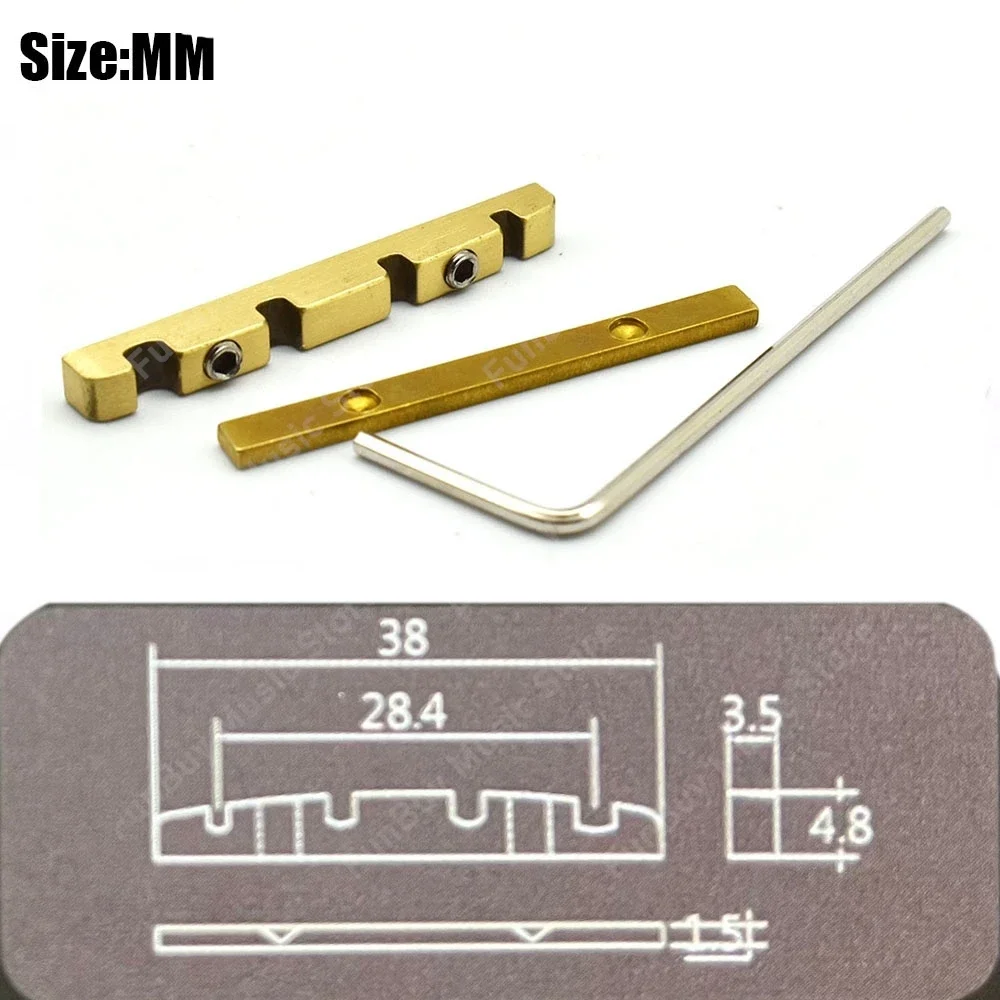 1set Brass Adjustable Slotted Bass Nut Curved Top Fit 4 String PB Jazz Bass & 6 String Guitar Instrument Replacement Hardware