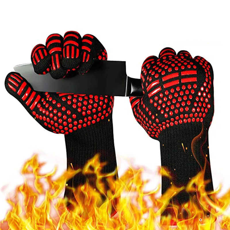 BBQ Gloves Silicone Heat-Resistant Glove Kitchen Microwave Oven Mitts 500 800 Degree Fireproof And Non-Slip Barbecue Gloves