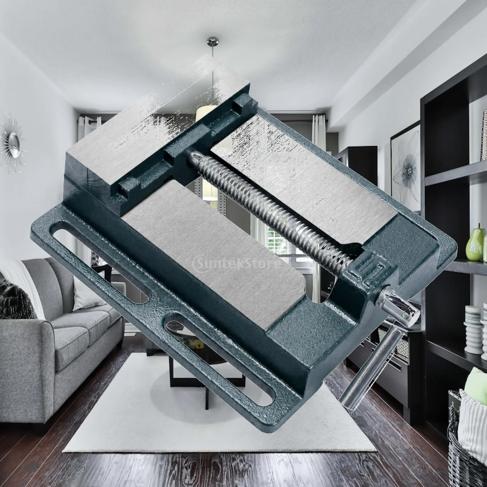 Cast-Iron Bench Vise Textured Gripping Surfaces Bench Vise with Steel Jaw Plates Adjustable Long-Lasting for Home Workshop
