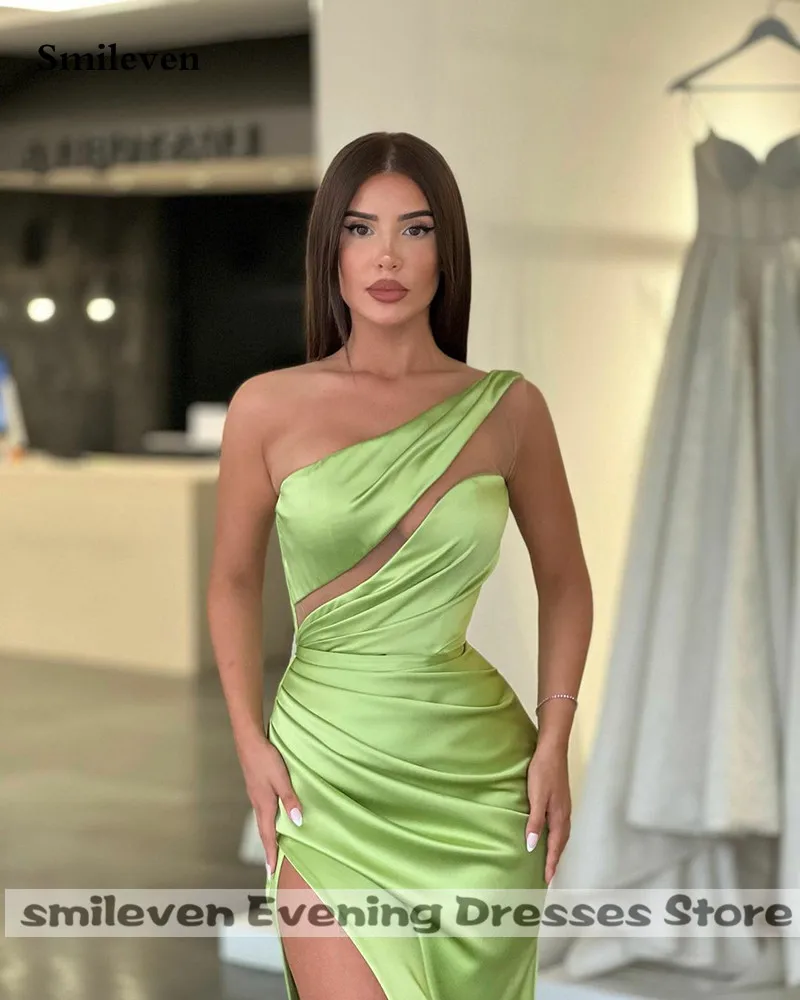 Smileven Avocado Green Mermaid Evening Dress One shoulder Sleeveless Robe De Soiree Prom Dresses Side Split Evening Gowns 2022