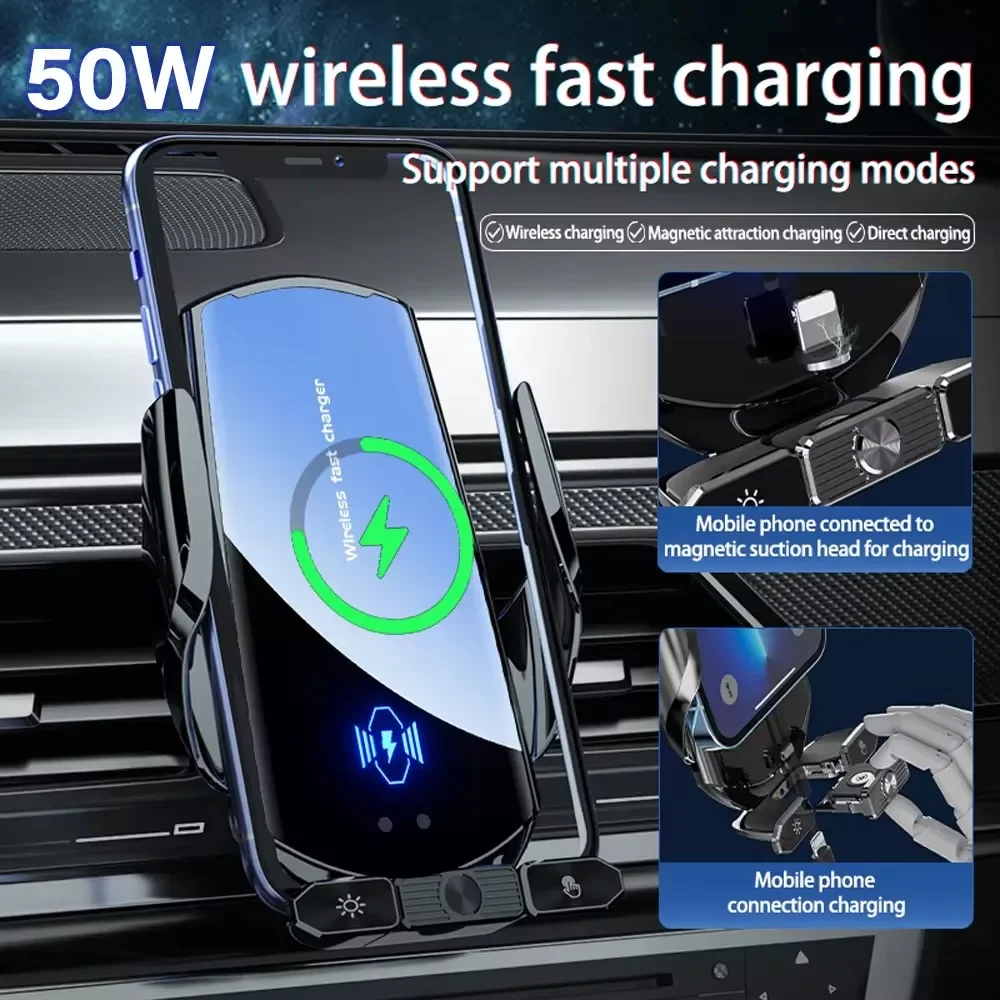 50W Car Wireless Charging Auto Wireless Charger Stand For iPhone 15 14 13 Samsung Xiaomi Air Vent Stand Car Phone Holder Mount