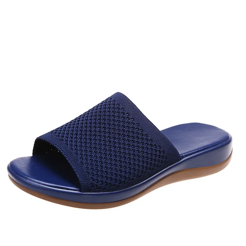 Sandalias de cuña de tela de punto para mujer, sandalias de Punta abierta, antideslizantes, informales, para exteriores, zapatillas de playa con plataforma plana, novedad de verano