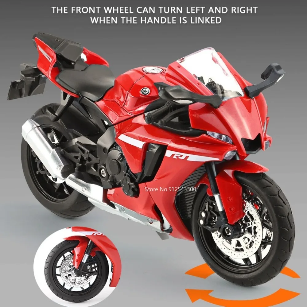 1/12 YAMAHA R1 Toy Motorcycle Model Alloy Diecast with Sound Light Rubber Tires Scale Model Motorcycle Toys for Kids Collection