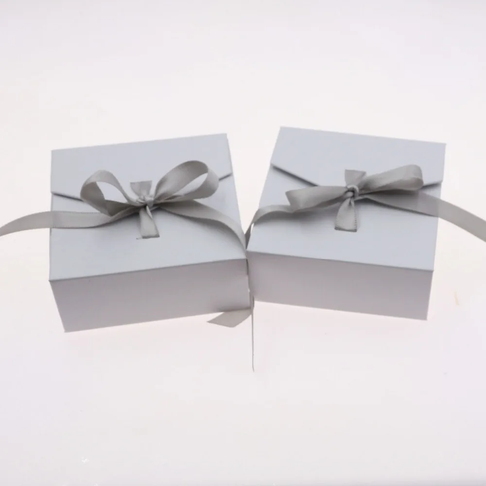DoreenBeads Jewelry Boxes Paper Gray White Color Ribbon Bowknot For Gift Present Ring Earring Packing Display Box, 1 Piece