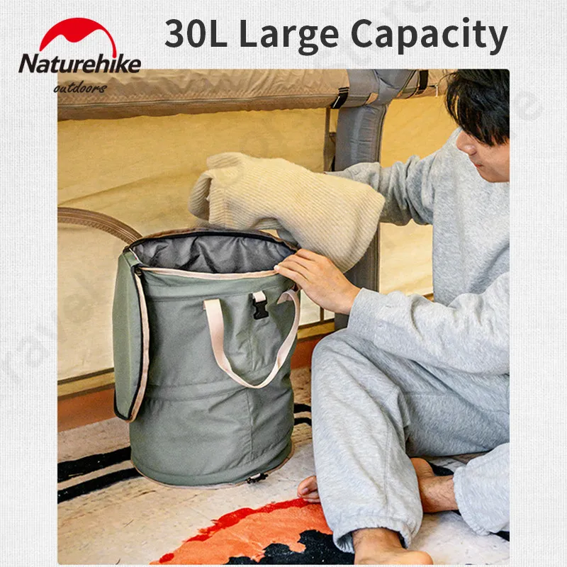 Naturehike Portable 30L Folding Storage Bucket Outdoor Camping Travel High-Capacity Clothes Sundries Tableware Tool Storage Bag