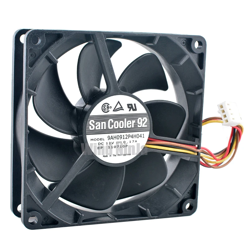 9AH0912P4H041 9.2cm 92mm fan 92x92x25mm DC12V 0.17A 4pin Dual ball cooler cooling fan for chassis CPU