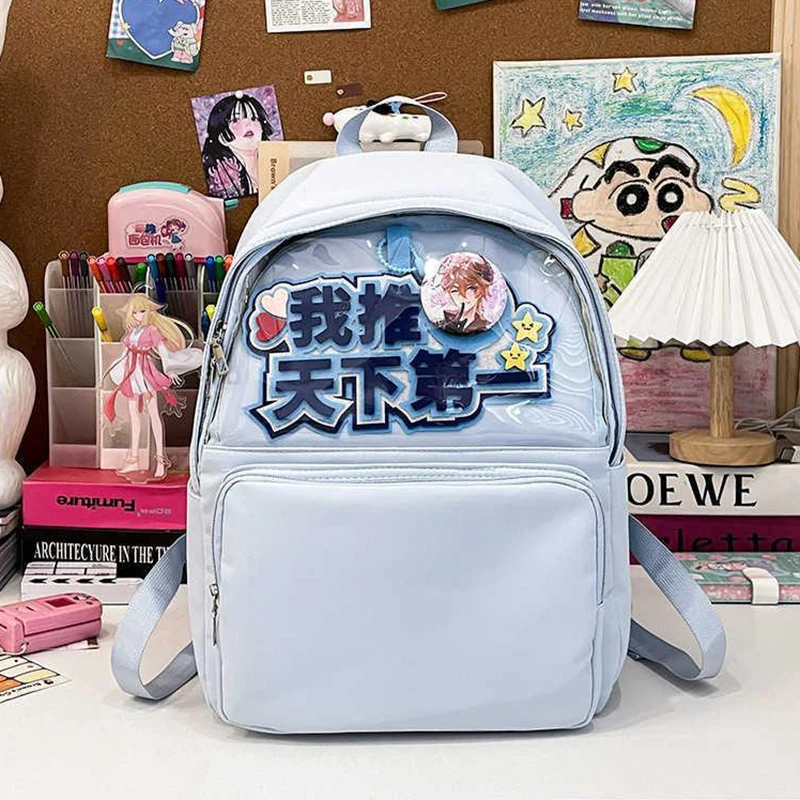 

HAEX Casual Women Backpacks 2025 JK Uniform DIY Anime Badge Mochilas Para Mujer Clear Window Students Daily Commute Bag Female