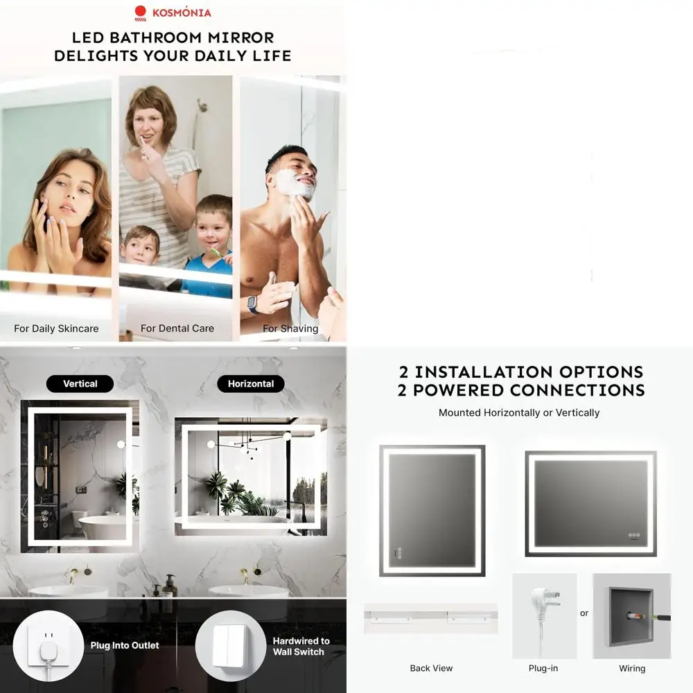 

Зеркало для ванной с LED-подсветкой, 24x32, с функцией антизапотевания, регулировкой яркости, с задней и передней подсветкой, настенное, из закаленного стекла, ударопрочное