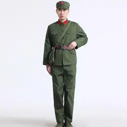Chinese Red Uniform Dacron Vintage Green 65s Veteran Men Pants Suit Spring
