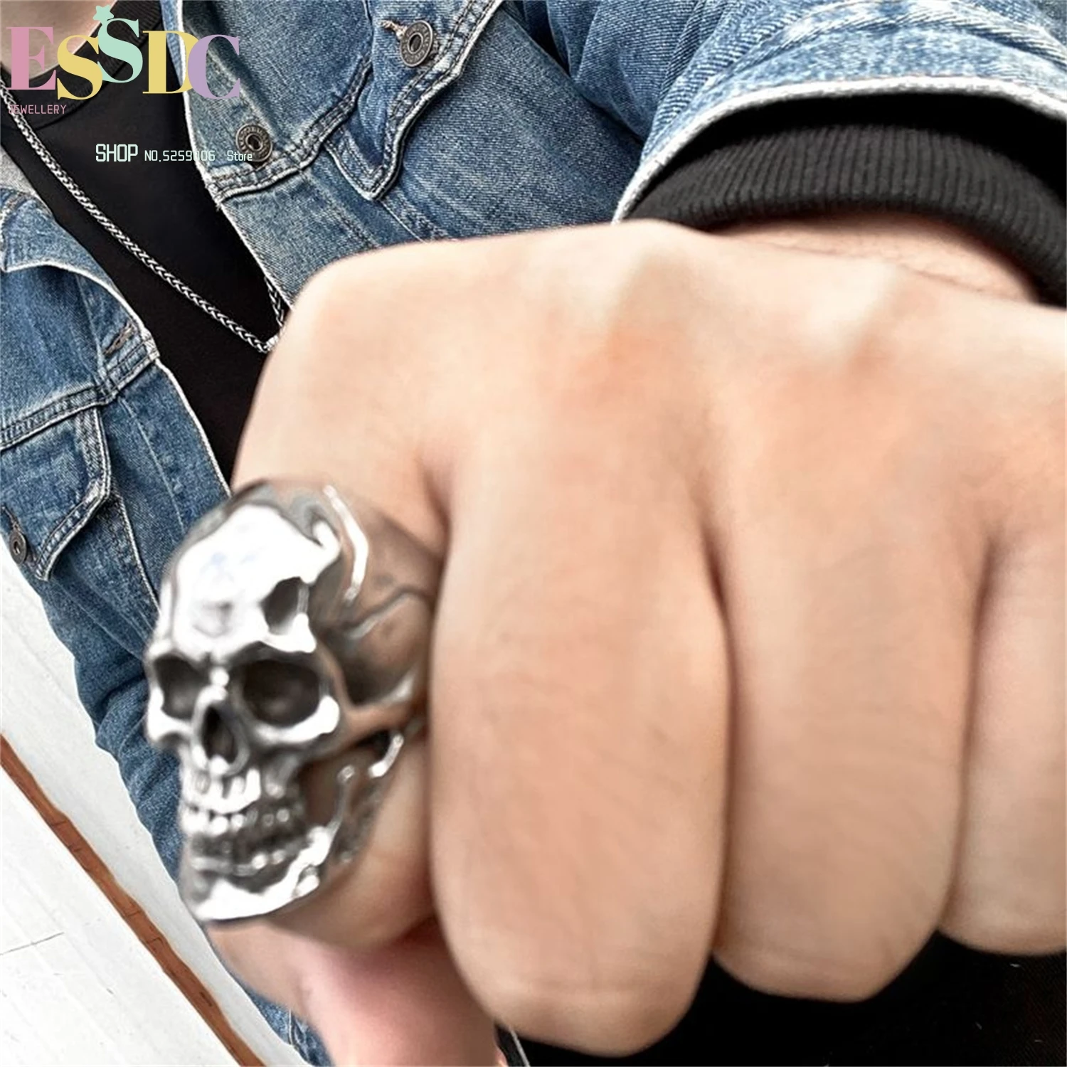 

Кольцо из титановой стали с 3D-изображением черепа для мужчин, в стиле панк-рок, хип-хоп, винтаж, уличный стиль, регулируемое, унисекс, яркое, модное украшение