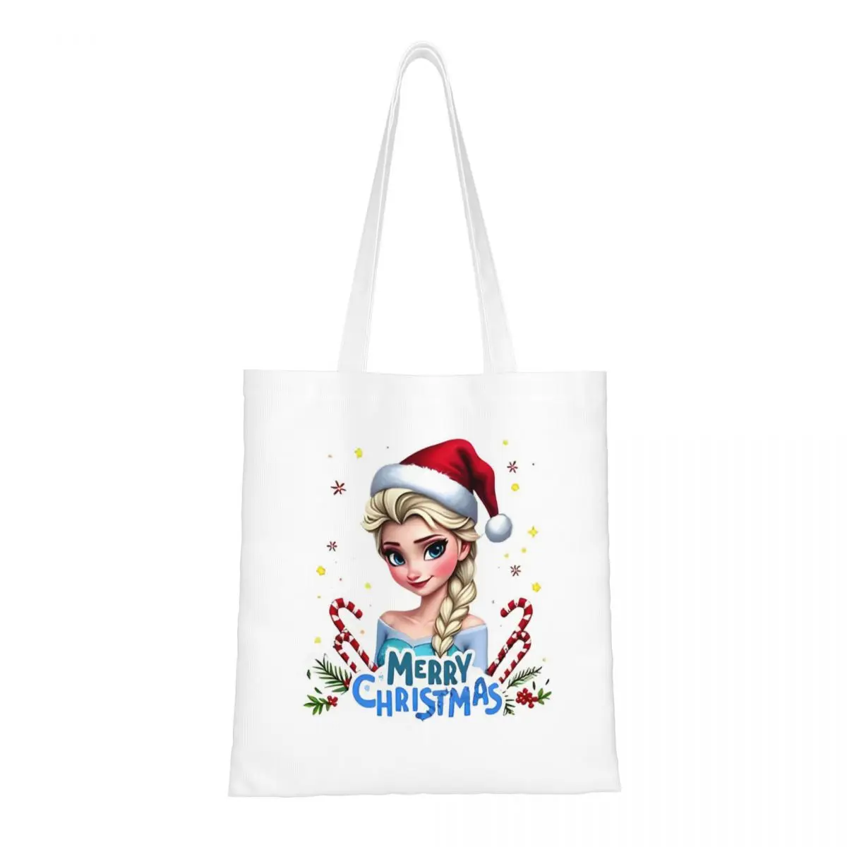 Frozen Elsa Olaf Christmas Canvas Tote Bag Eco-Friendly Large Capacity Grocery Bag for Women Shopping Bags