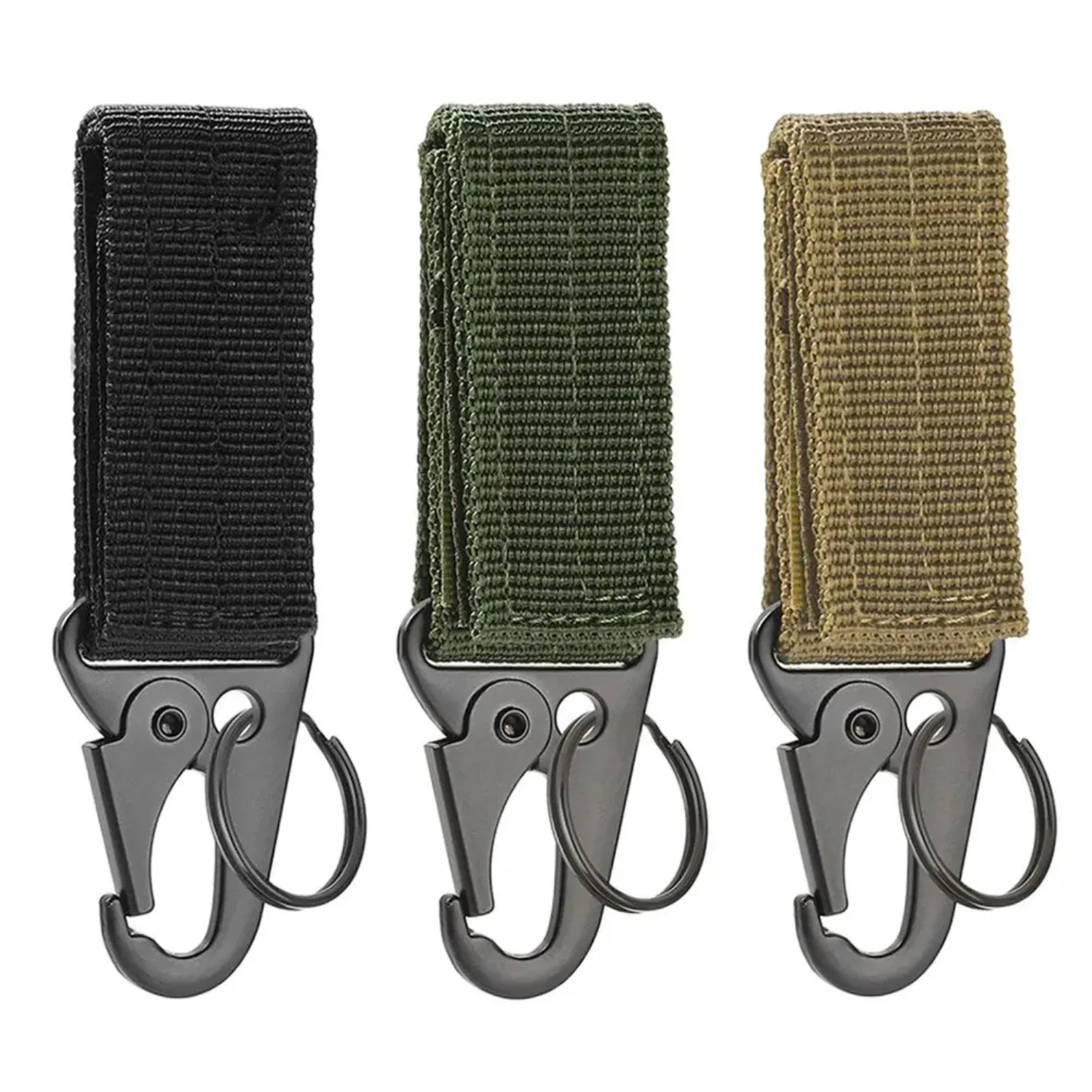 

2pcs Tactical Hanging Buckle Molle Nylon Webbing Carabiner Belt Triangle Keychain Outdoor Climbing Camping Tool Accessory