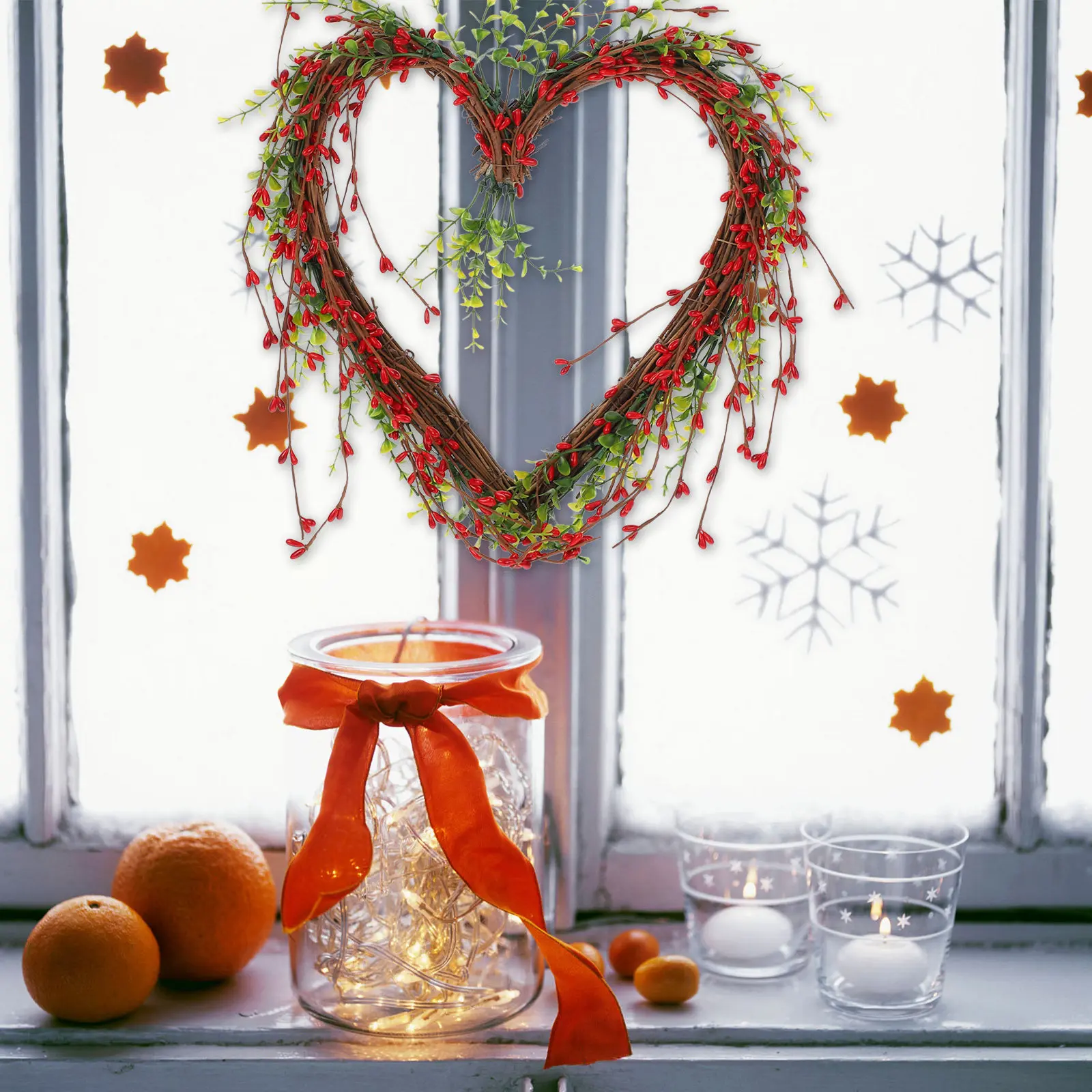 

Rustic Heart-Shaped Red Berry Wreath Wedding Wall Hanging Ornament Valentines Party Decoration Berry Wreath