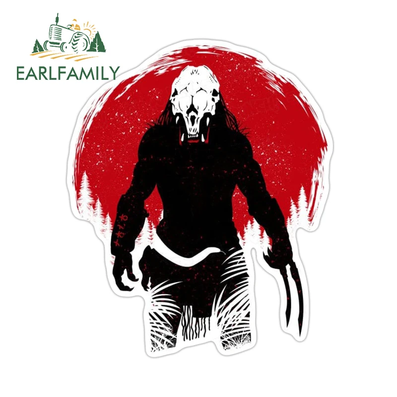 EARLFAMILY Xenomorph Alien Predator Hunter Car Stickers Red Sun Samurai Creative Monster Car Accessories Sunscreen Decal