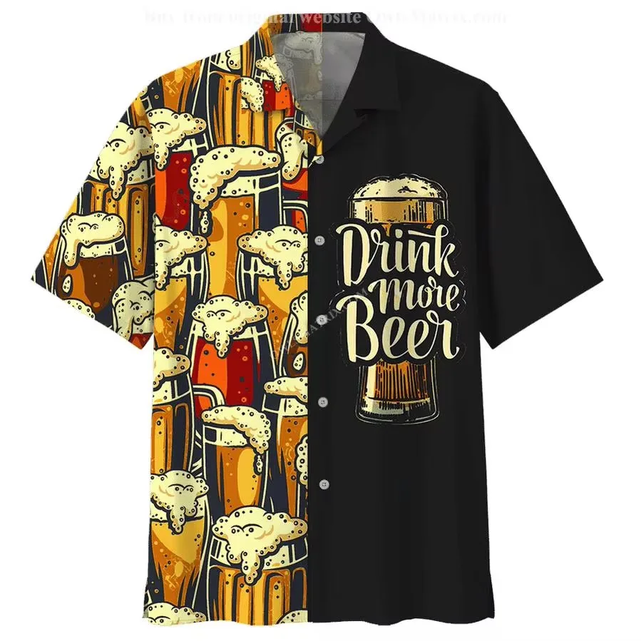 Men's Shirts Beer 3d Print Shirt Men Fashion Single-Breasted Short Sleeve Hawaiian Beach Casual Blouse Clothes Teen