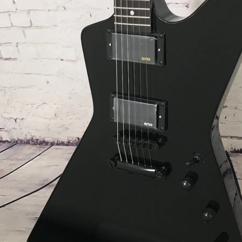 

Black Explorer Electric Guitar HH Active Pickups Fixed Bridge Mahogany Body Free Shipping Surf Rock Music Novice Gift