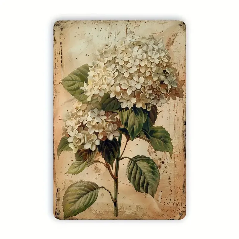 Elegant Hydrangea Vintage Tin Sign - Decorative Floral Metal Wall Art for Home, Office, or Botanical Gardens Gift Flower L