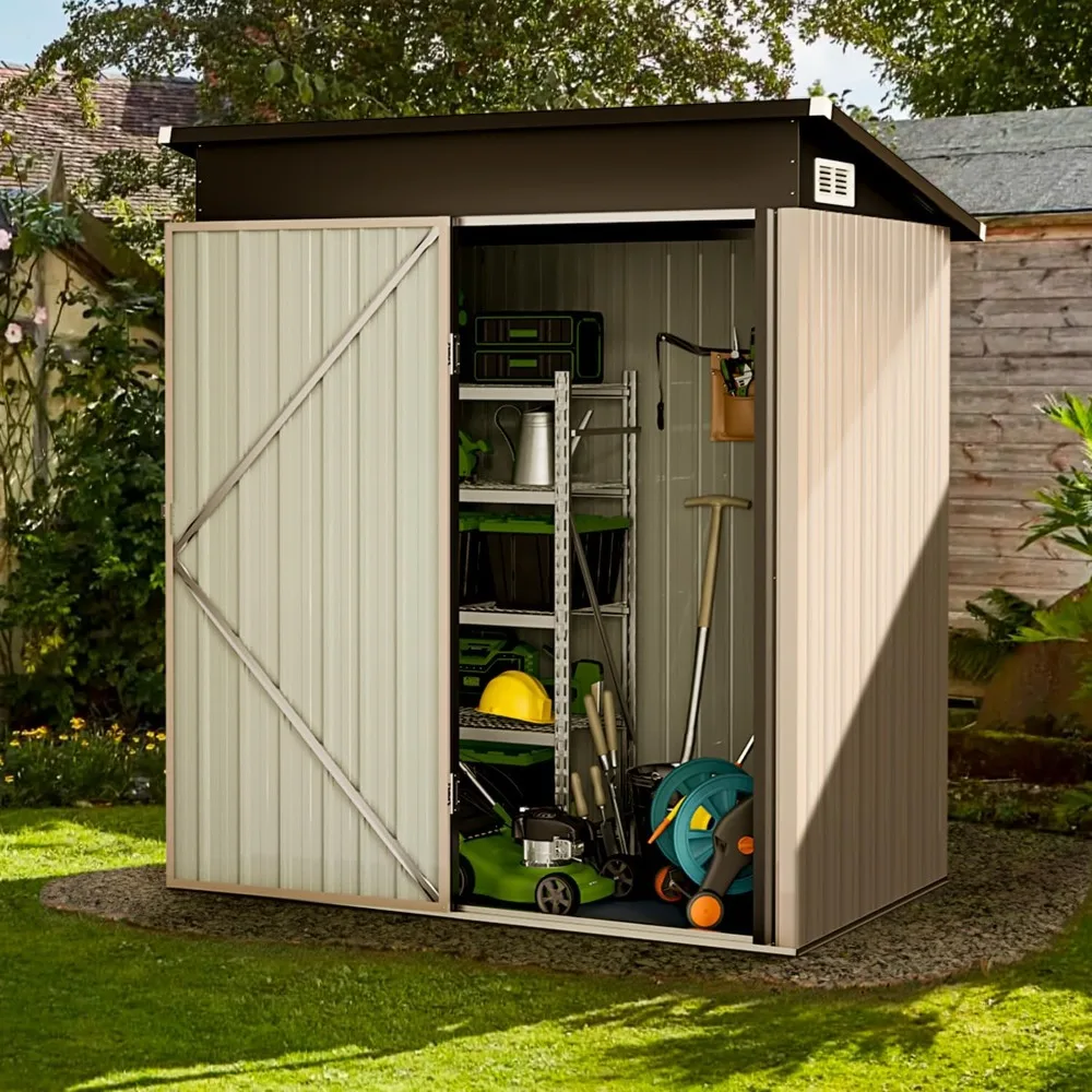 Outdoor Galvanized Steel Storage Shed, Waterproof All-weather Metal Tool, Brown, 4.6x2.5 Feet