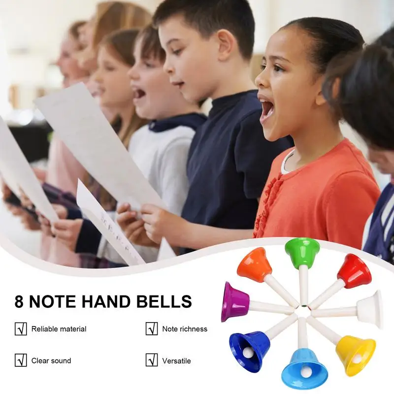 Hand Bell For Service Metal Colorful Hand Bell With 8 Note For Call Clear Sound Portable Musical Instrument With Handle