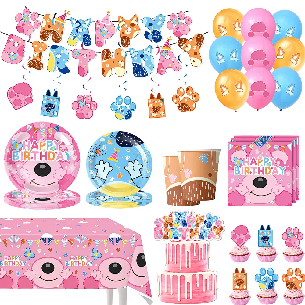 Blue Dog Birthday Party Decoration Party Supplies Set Paper Plate Cup Napkins Birthday Banner Background Balloon Baby Shower