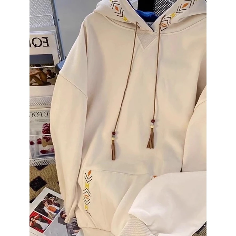 

Осенне-зимняя толстовка большого размера 300 Pou в этническом стиле с капюшоном и вышивкой, мужская куртка, одежда для пар, повседневная одежда