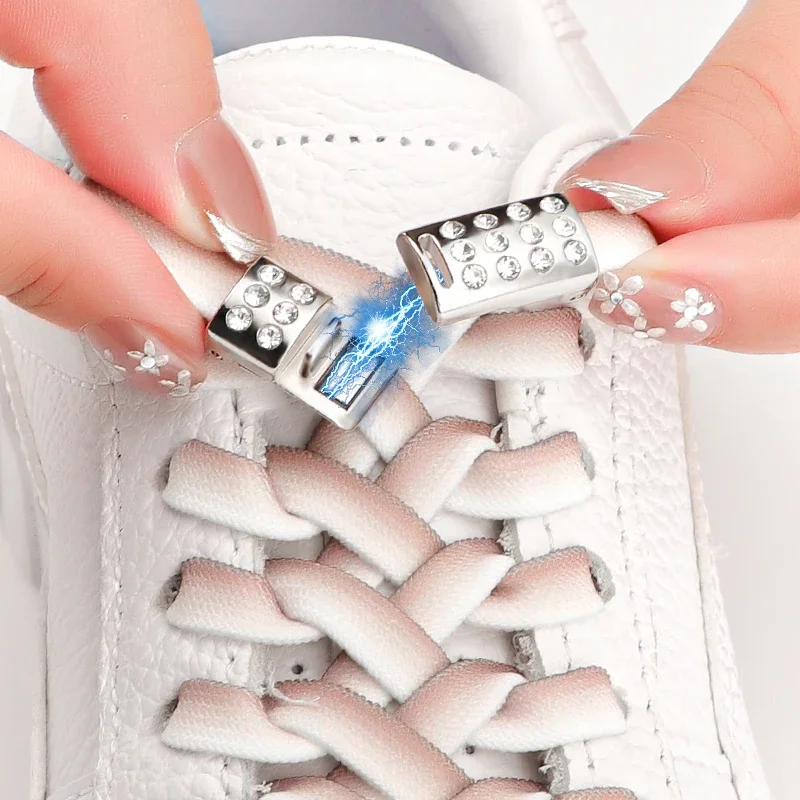 

No Tie Shoe Laces Magnetic Diamond Metal Lock Flat Shoelaces Elastic 1 Second Quick on And Off Lazy Shoelace Rubber Band