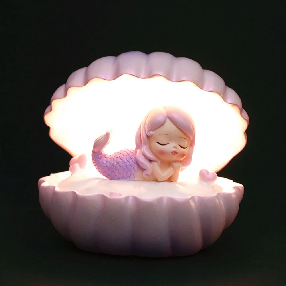 1 قطعة قذيفة حورية البحر ليلة مصباح الراتنج الحرفية الإبداعية أباجورة صغيرة لغرفة ديكور فريد النمذجة الخفيفة