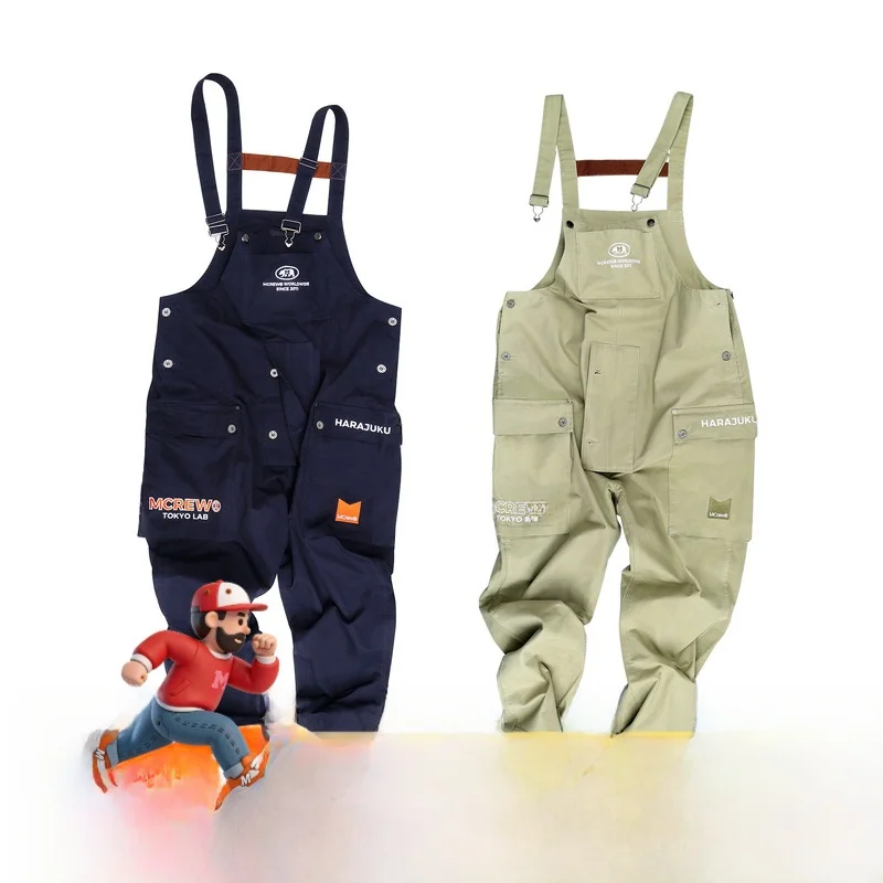 

MCREW Tokyo ex Thiened Vintage Loose Overalls Workwear Sle Jumpsuit Cargo Pants k Blue Casual Youth Autumn Suit