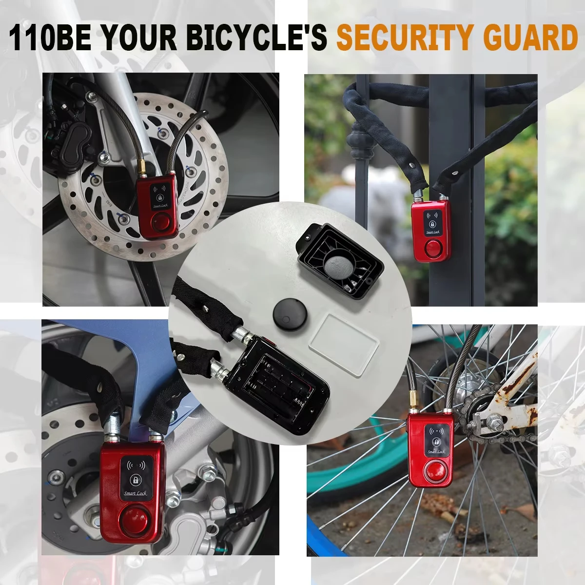 110dB Alarm Bike Chain Lock with AirTag Slot IP55 Waterproof Anti-Theft Steel Security Lock for Bicycle Motorcycle Scooter - view 5