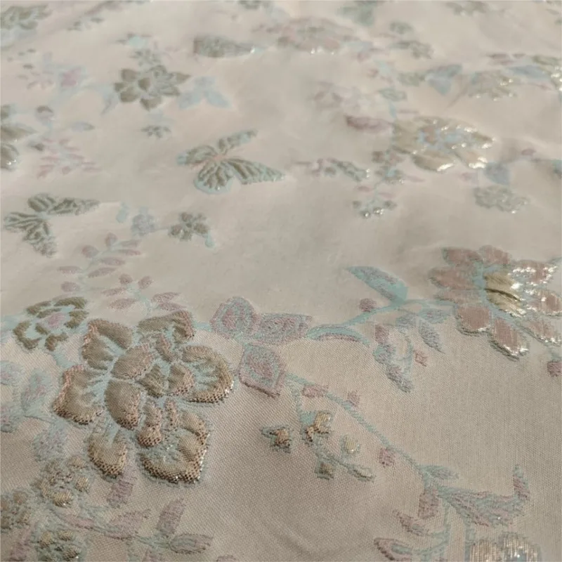 Gold thread embossed flower jacquard fabric woven women's dress 2
