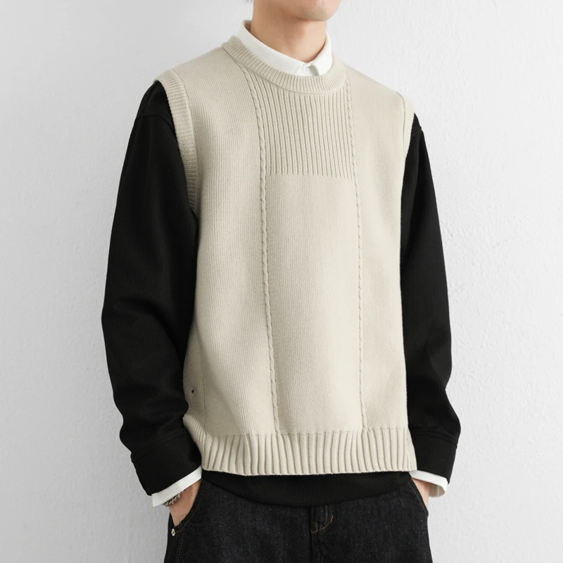 

Мужской вязаный жилет-свитер, облегающий, базовый слой, осень-зима, новинка, высококачественный шерстяной жилет, комфортный, мягкий, средней плотности вязки