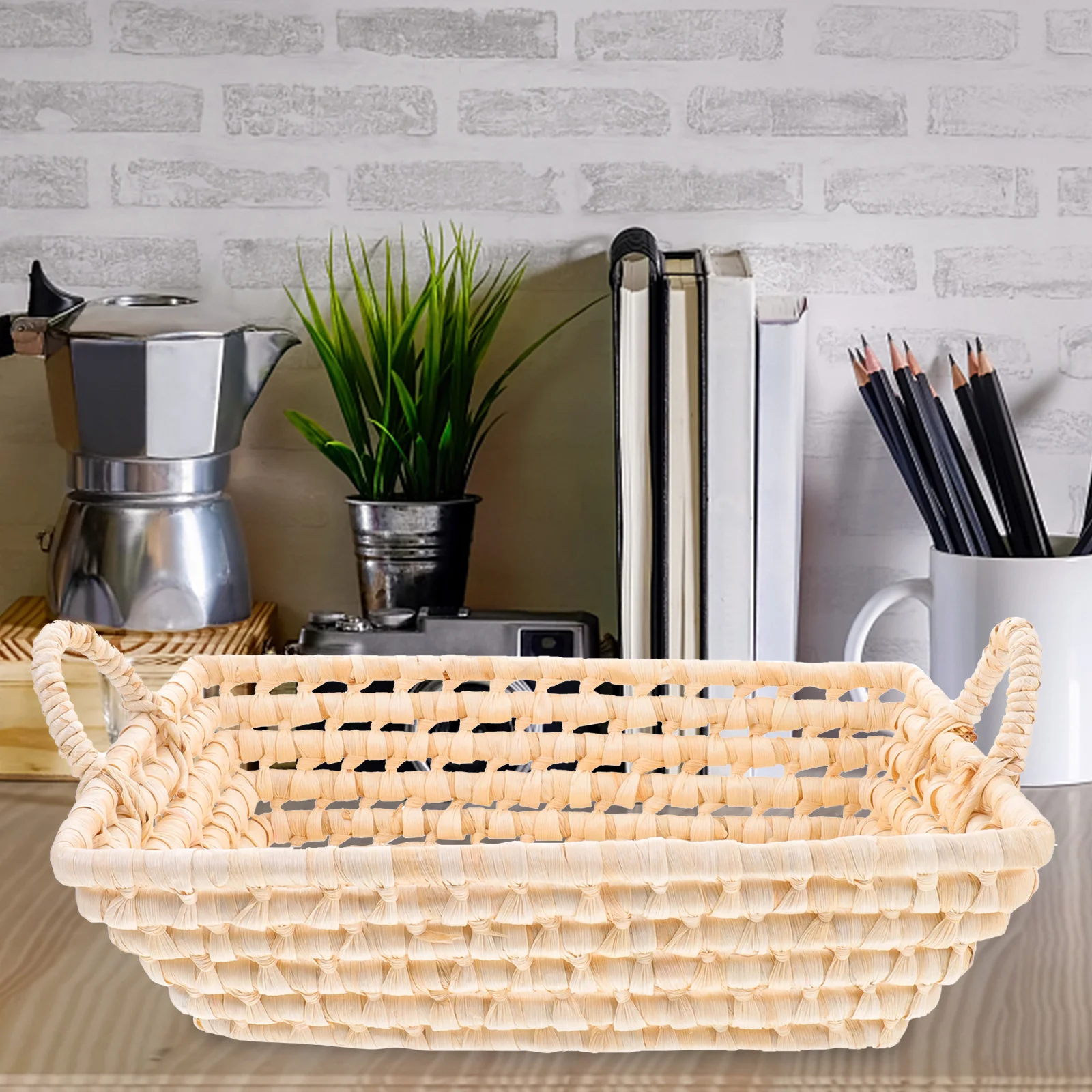 

Storage Basket Woven Design Small Size for Snacks Cosmetics Fruits Home Office Organizer Decorative Shelf Basket